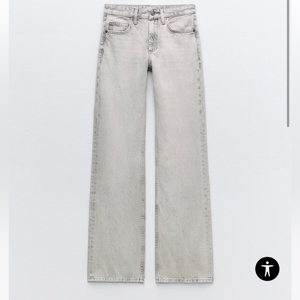 Zara Wide Leg Mid Rise Lt Gray Denim Jeans Sz 31 NWT